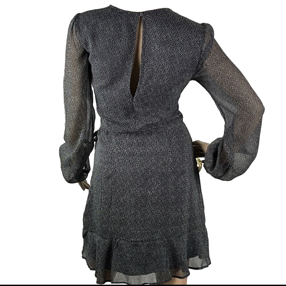 Abercrombie & Fitch Black/White Polka Dot Ruffle Chiffon Sheer Sleeve Dress - Picture 2 of 7